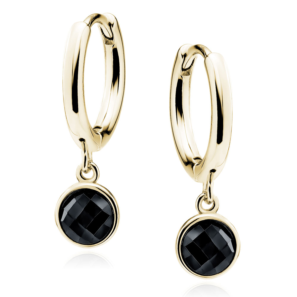 Cercei rotunzi Ø14mm din argint placat cu aur galben cu pietre negre DiAmanti Z2202DEG_B-DIA Cercei rotunzi Ø14mm din argint placat cu aur galben cu pietre negre DiAmanti Z2202DEG_B-DIA